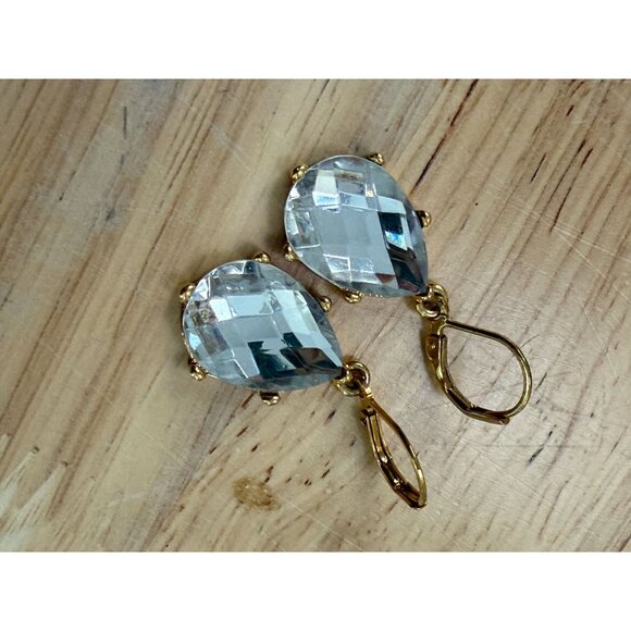 Joan Rivers Gold Tone Leverback Earrings With Faceted Clear Crystal Teardrops Fo - Picture 4 of 9